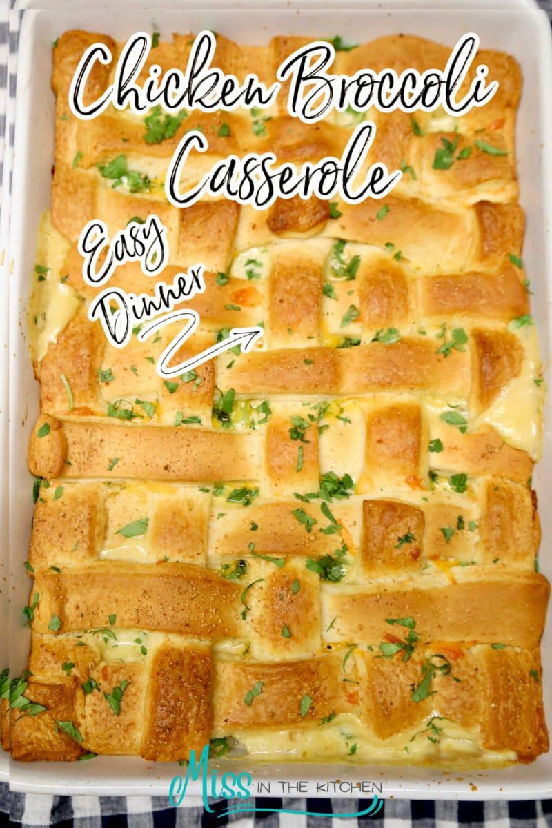 Casserole dish with crescent crust -text overlay.