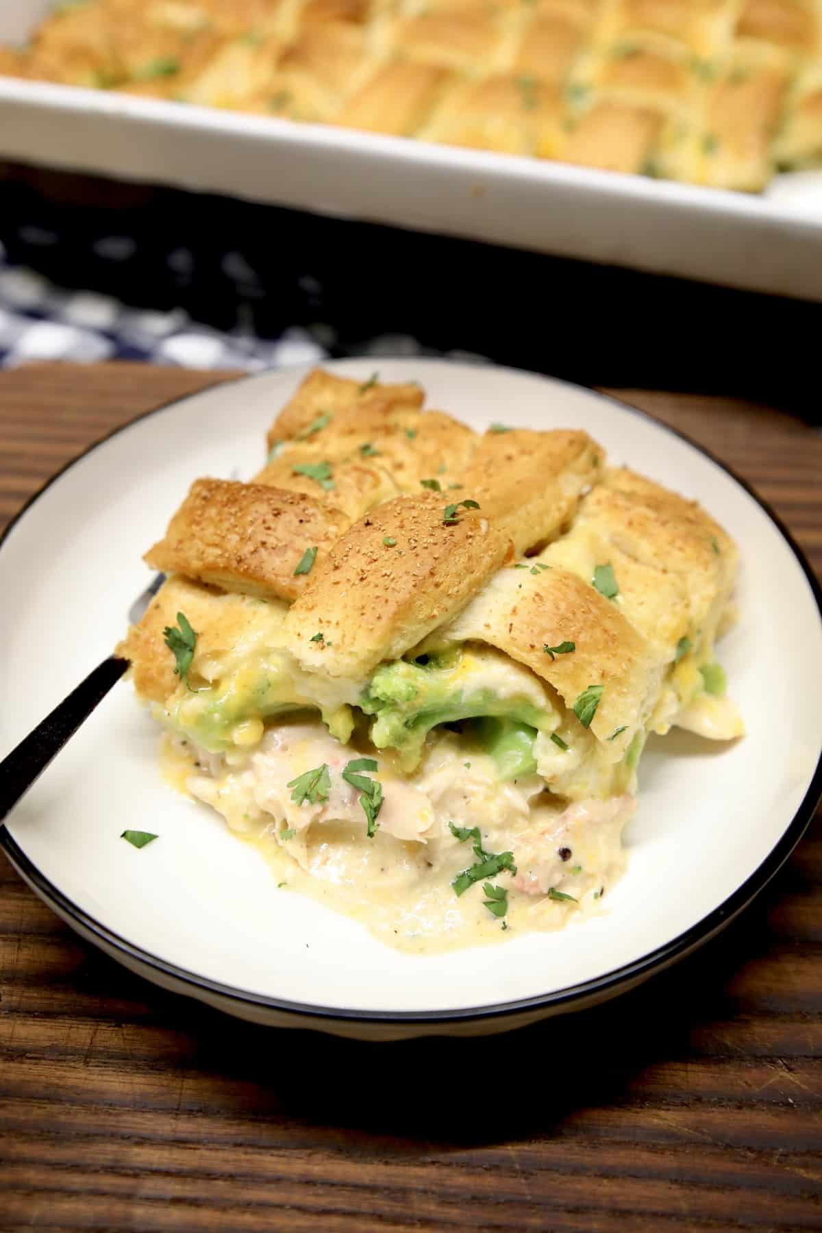 Plate with chicken casserole.