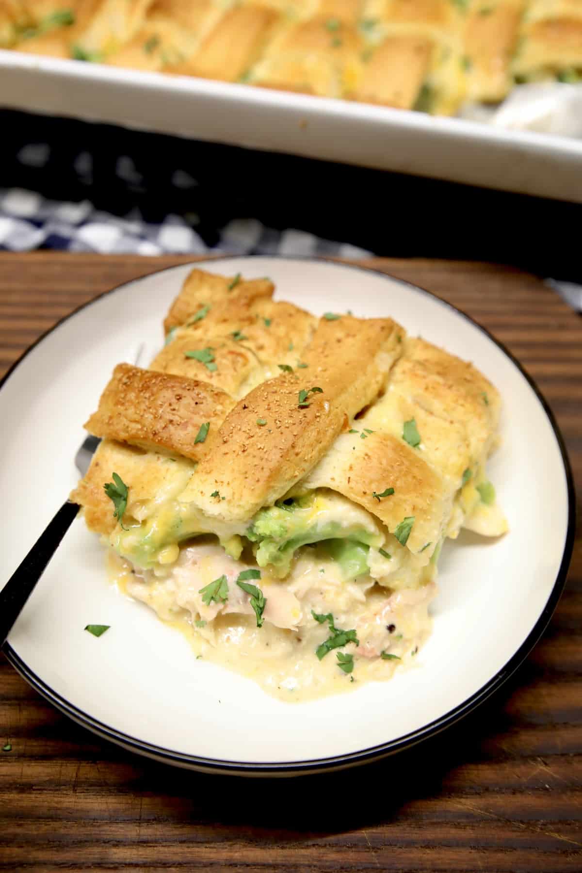 Chicken and broccoli casserole, plated.