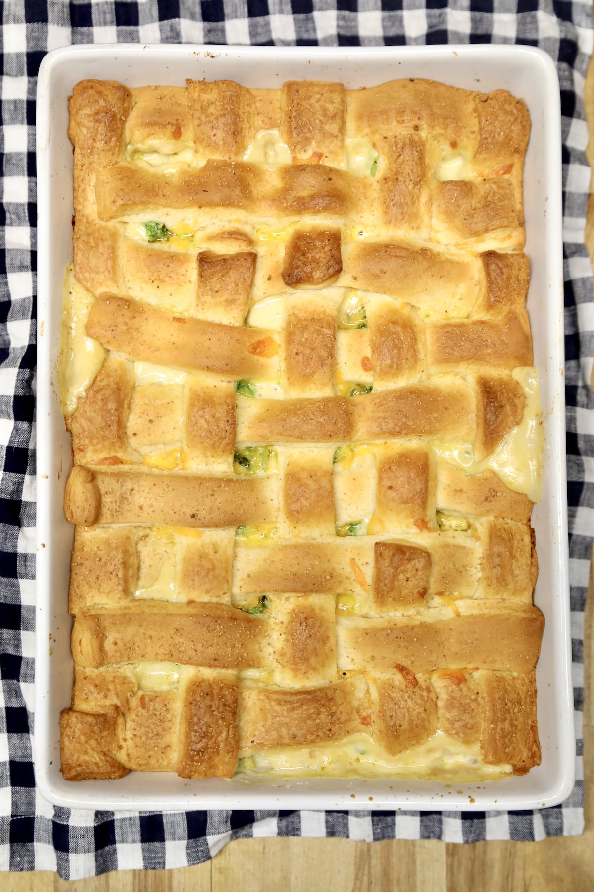 Baked casserole with crescent crust.