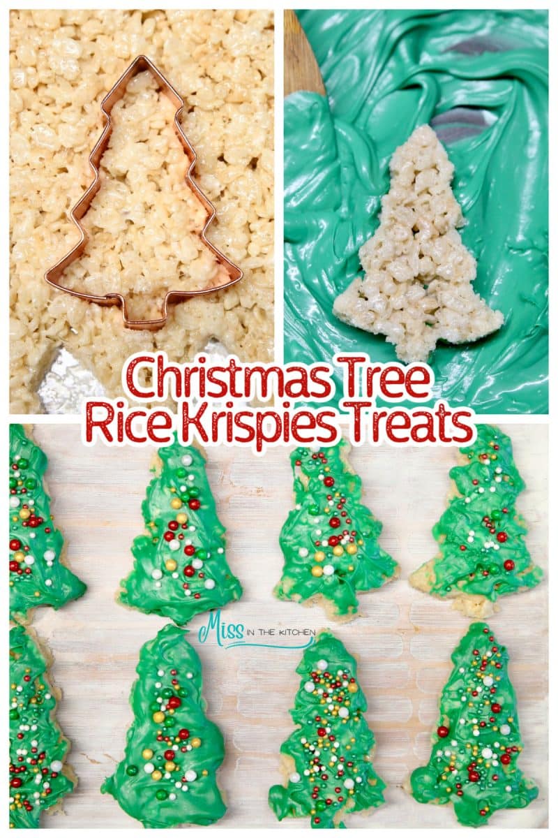 Christmas Tree Rice Krispies treats collage.