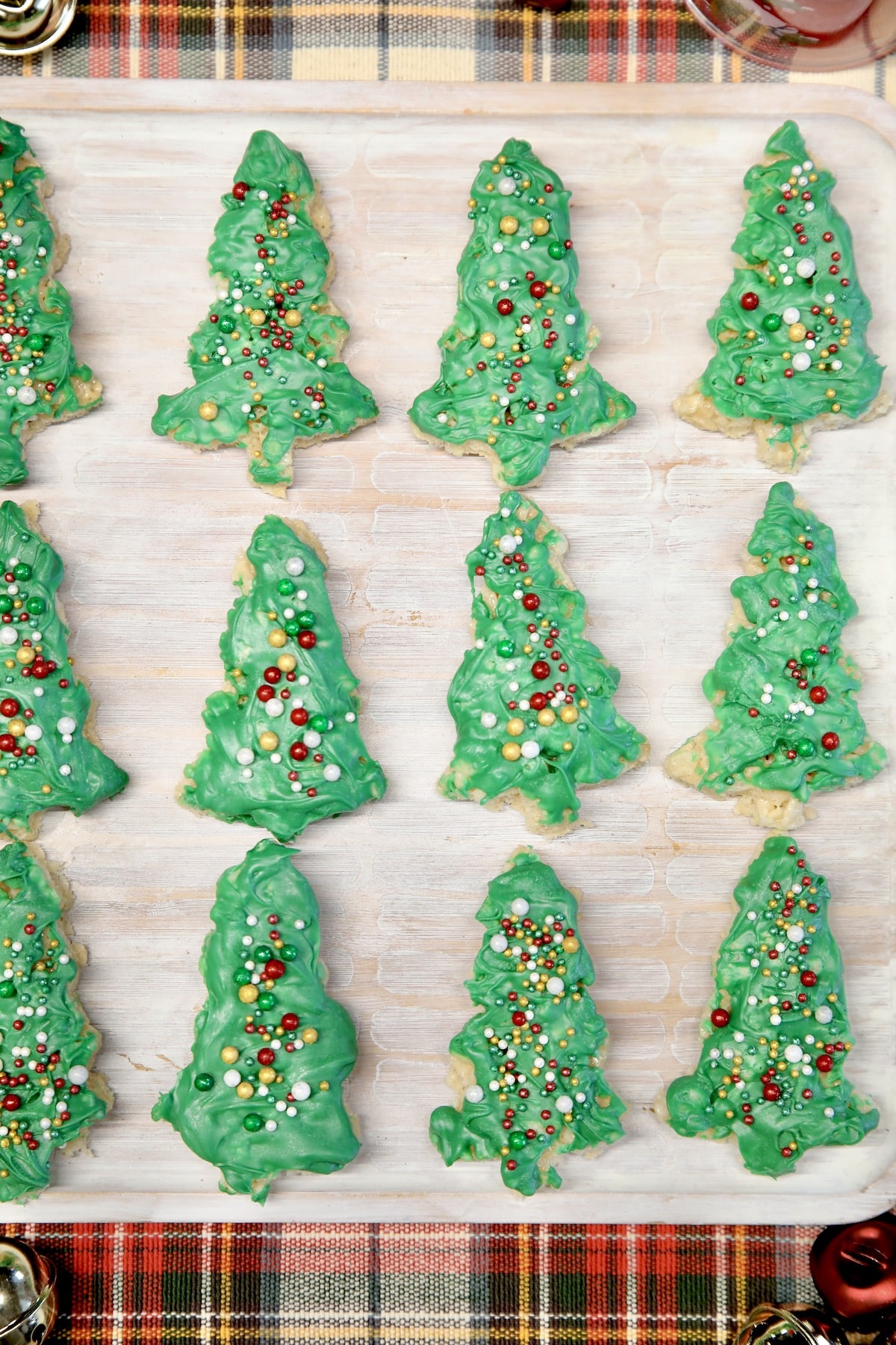 Platter of Christmas tree Rice krispies treats.