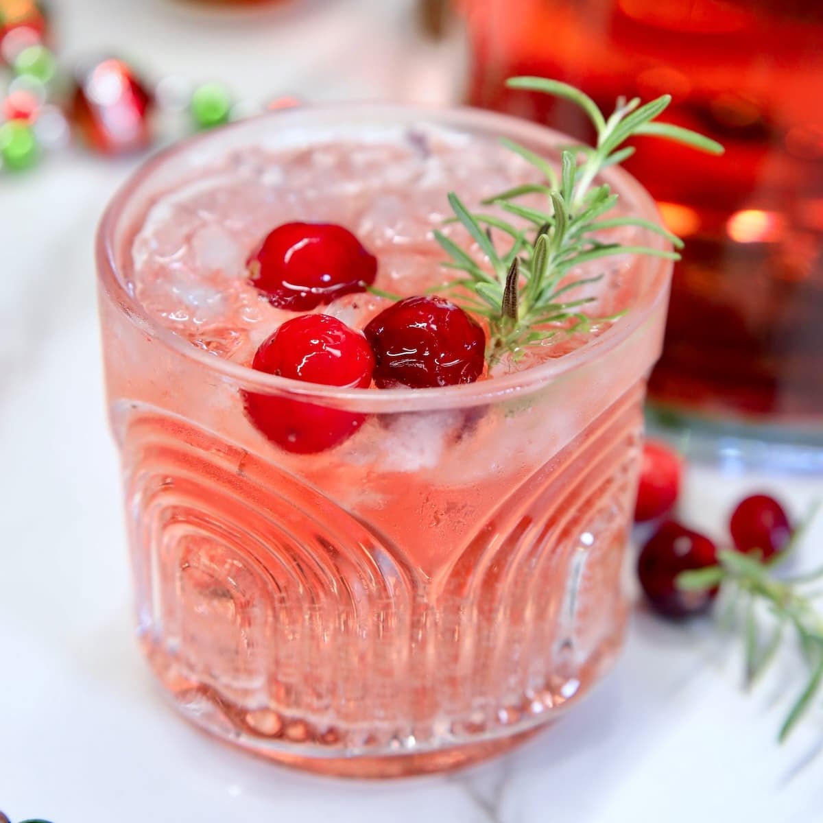 Cranberry cocktail in an old fashioned glass.