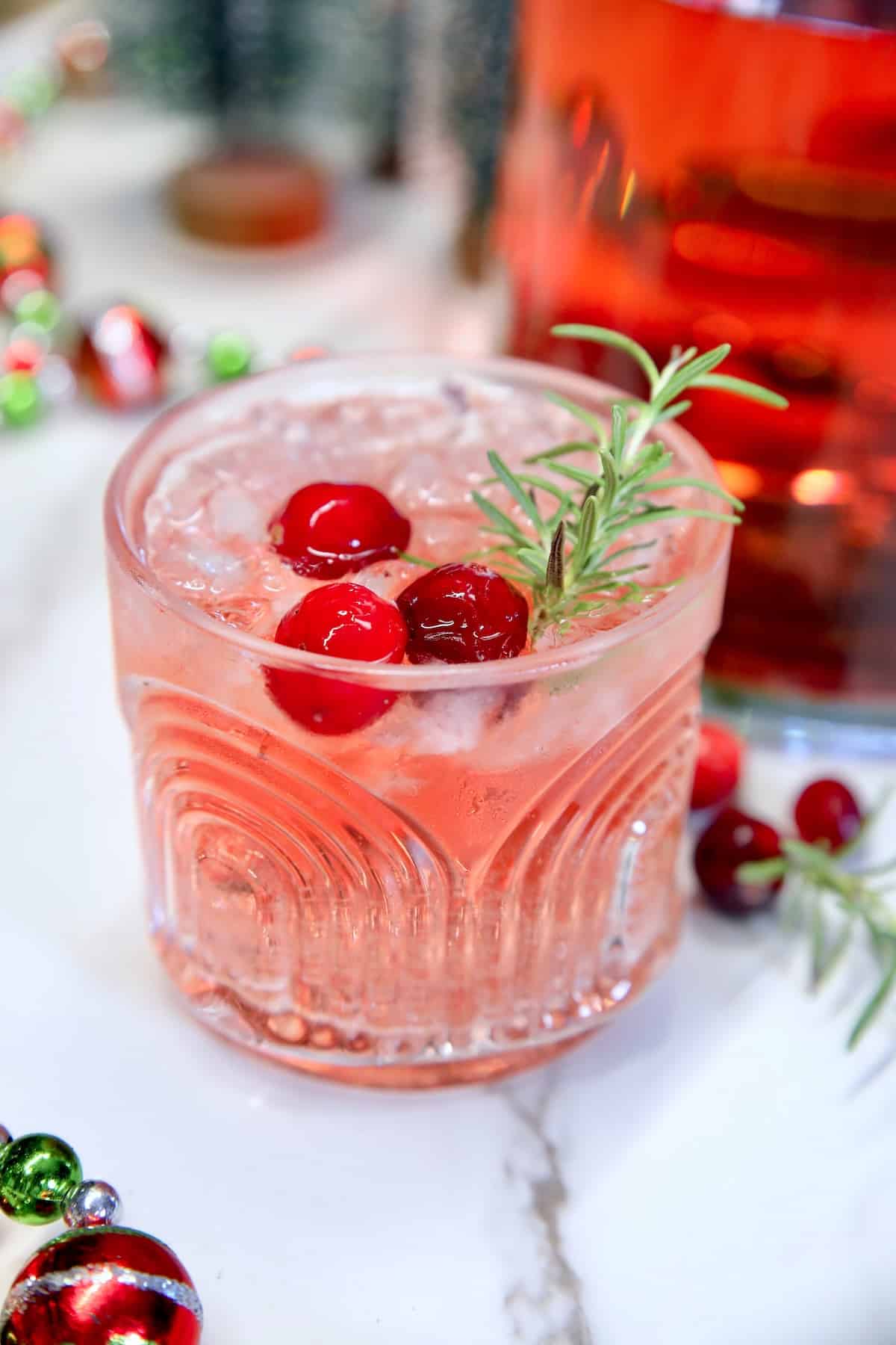 Cranberry cocktail in a glass.