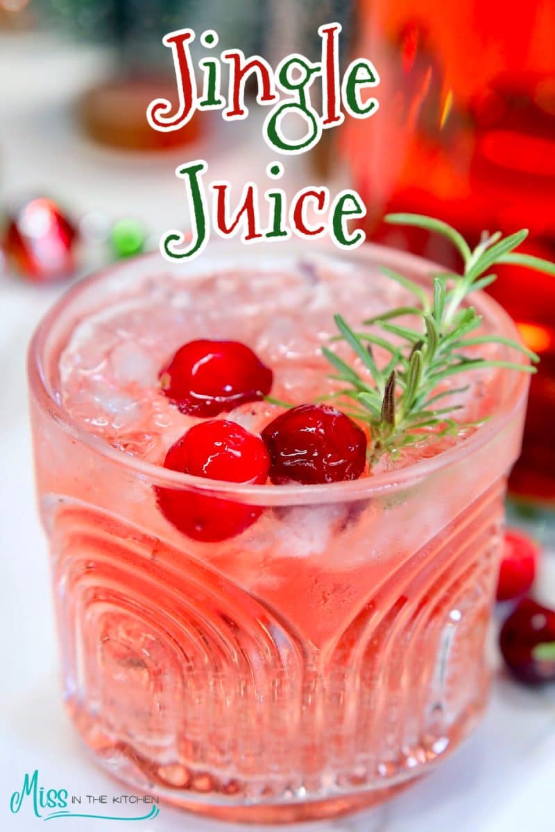 Christmas cocktail in a glass- text overlay.
