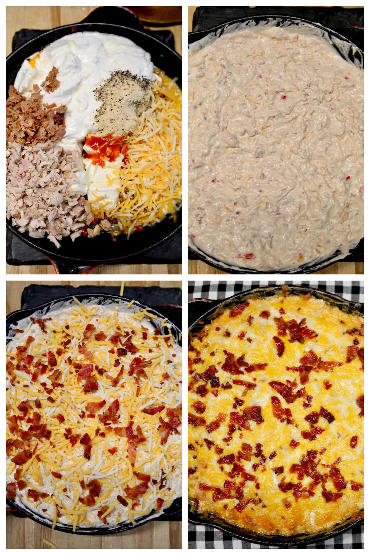Collage making Mississippi Sin Dip in a skillet.
