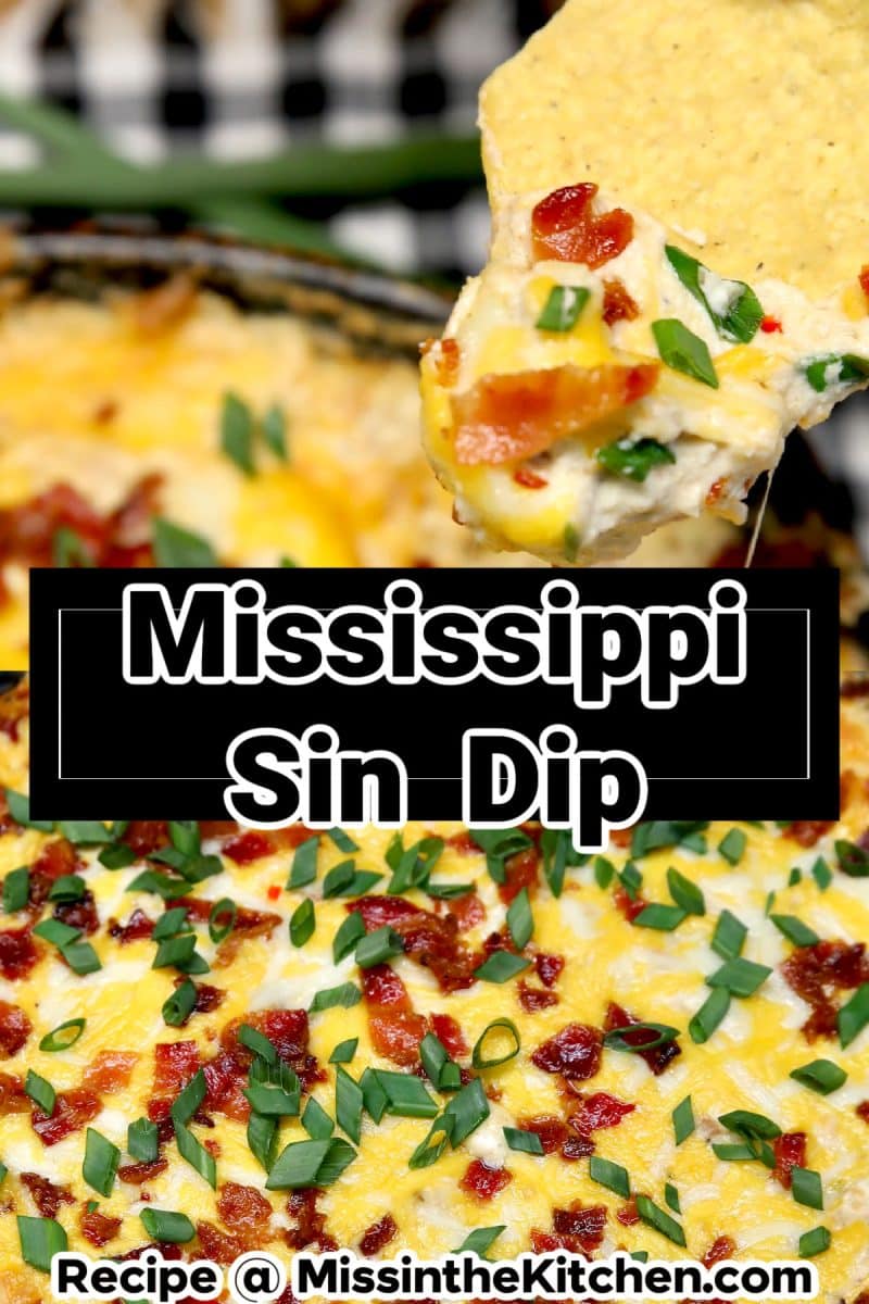 Collage: party dip on a chip/in a skillet.