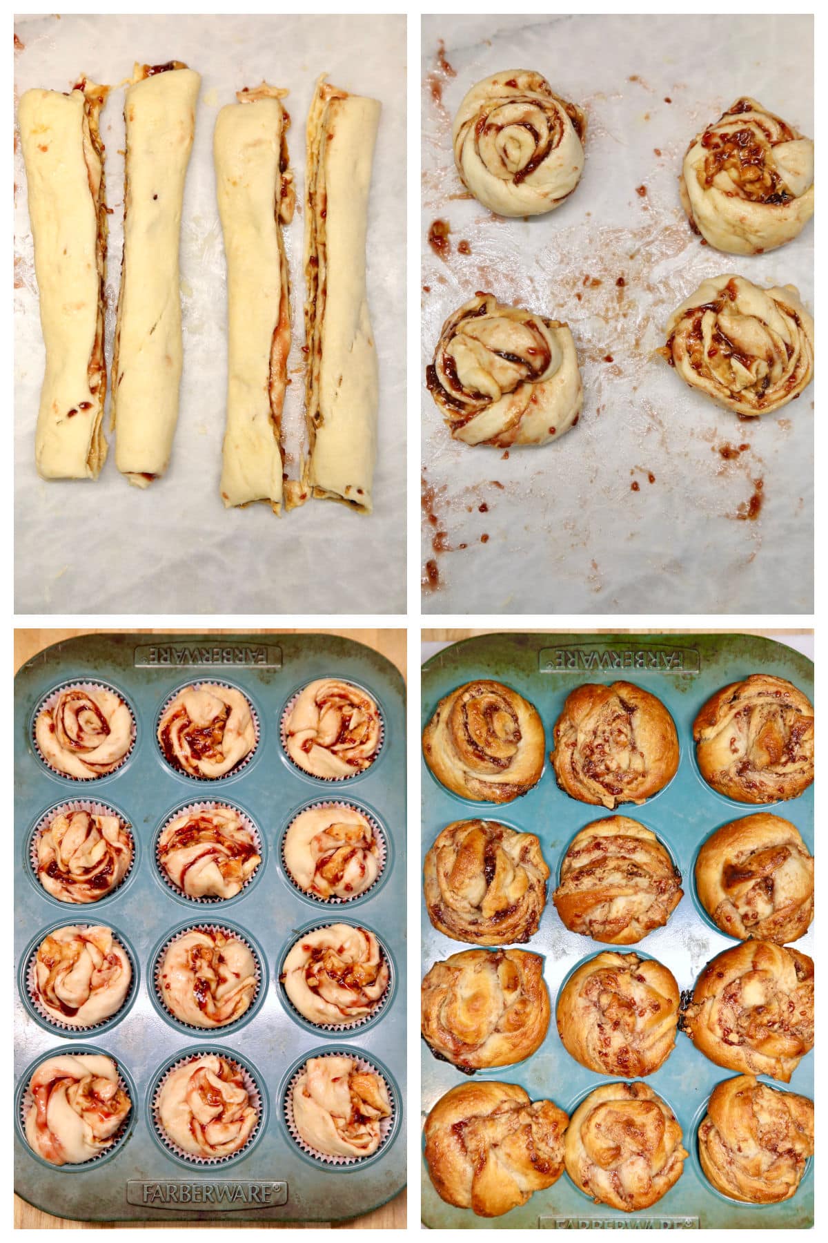 Collage shaping croissant muffins/baking.