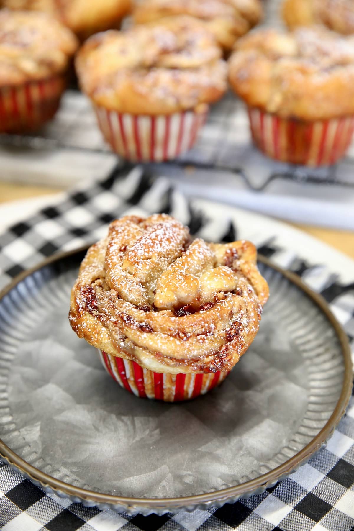 Crescent dough muffin on a plate. 