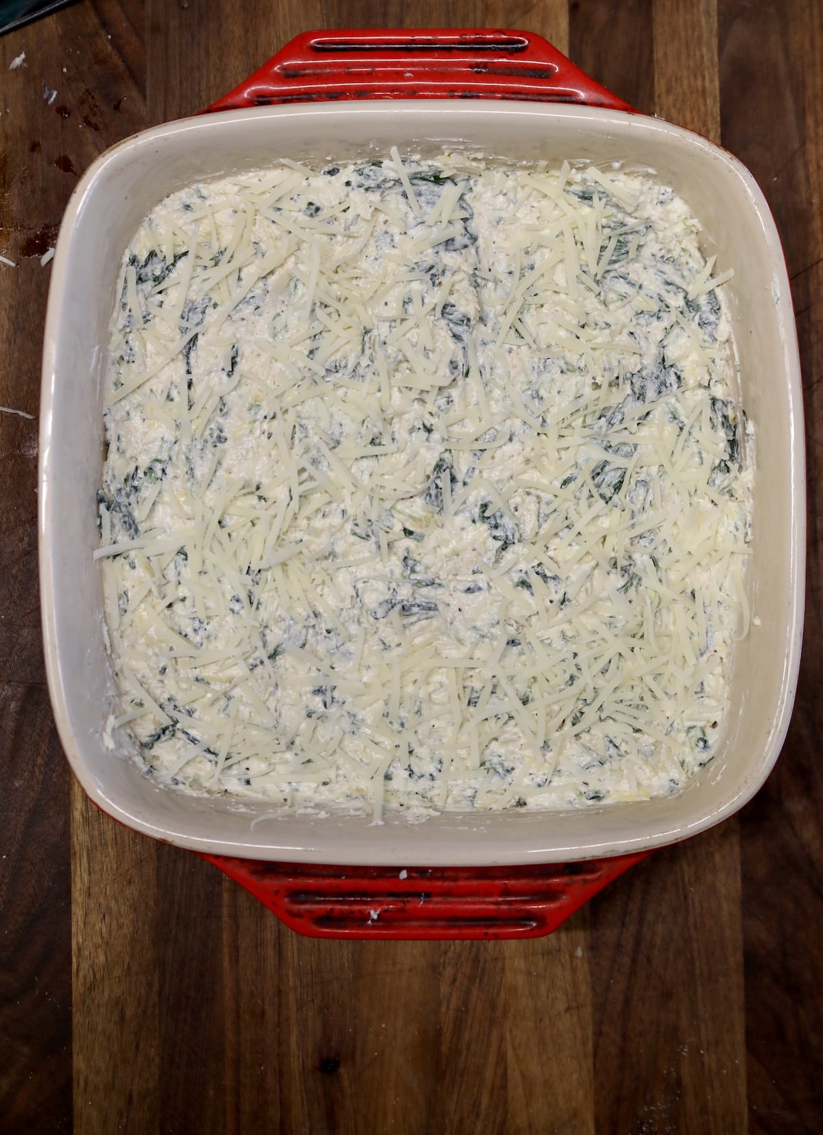 Casserole with dip ready to be baked.
