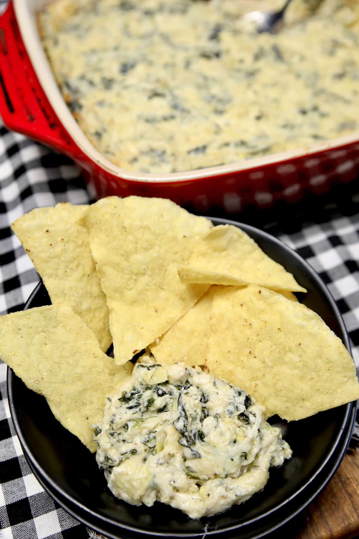Bowl of chips and dip.