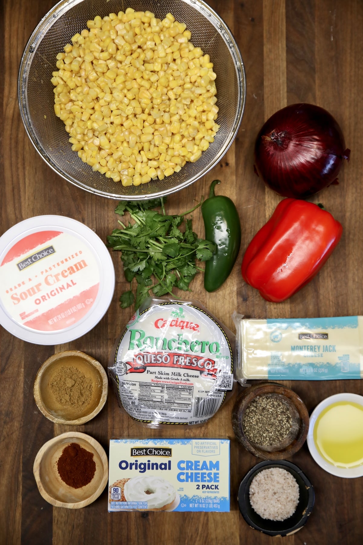 Ingredients for corn dip recipe.