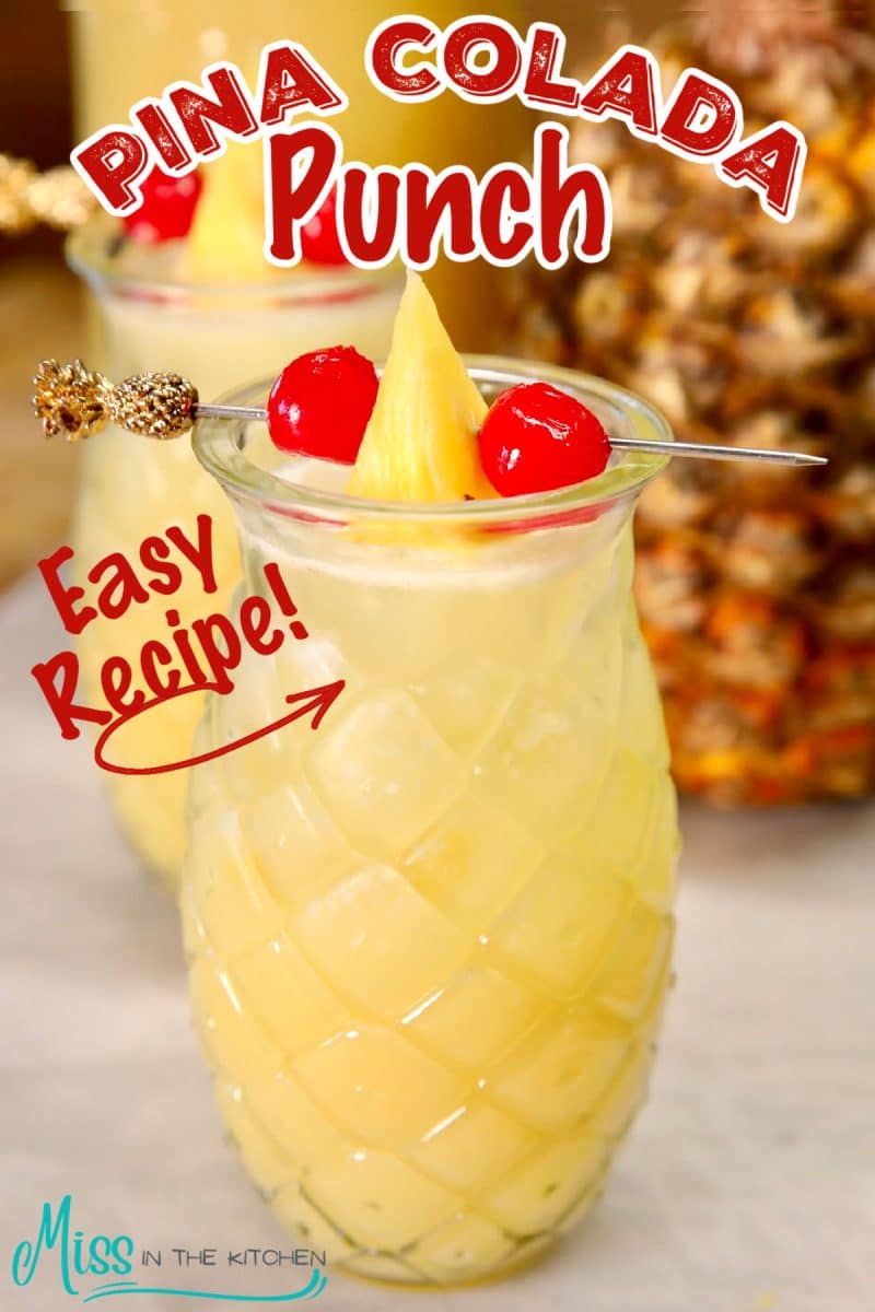 Pineapple coconut punch with text overlay.