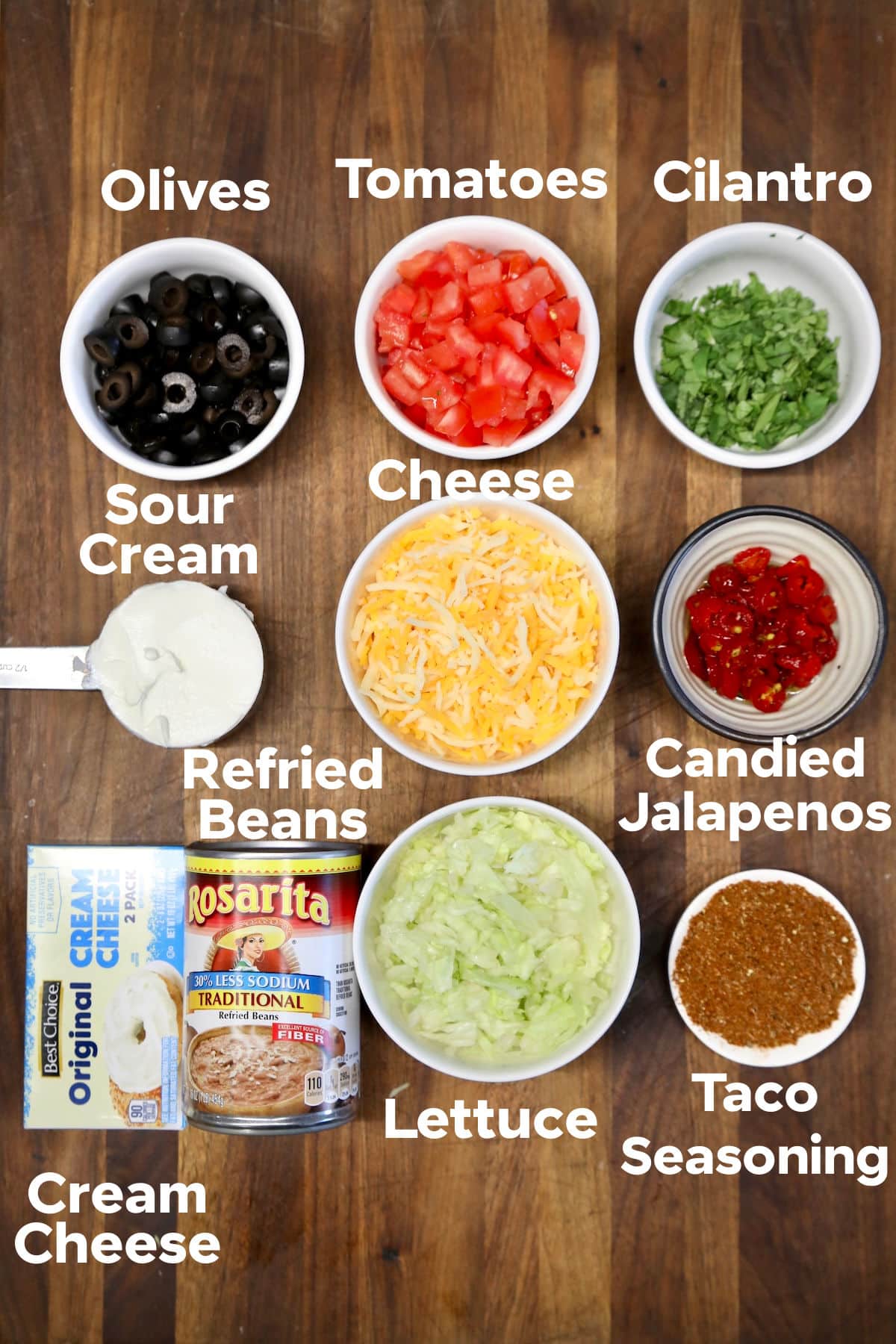 Ingredients for taco dip.