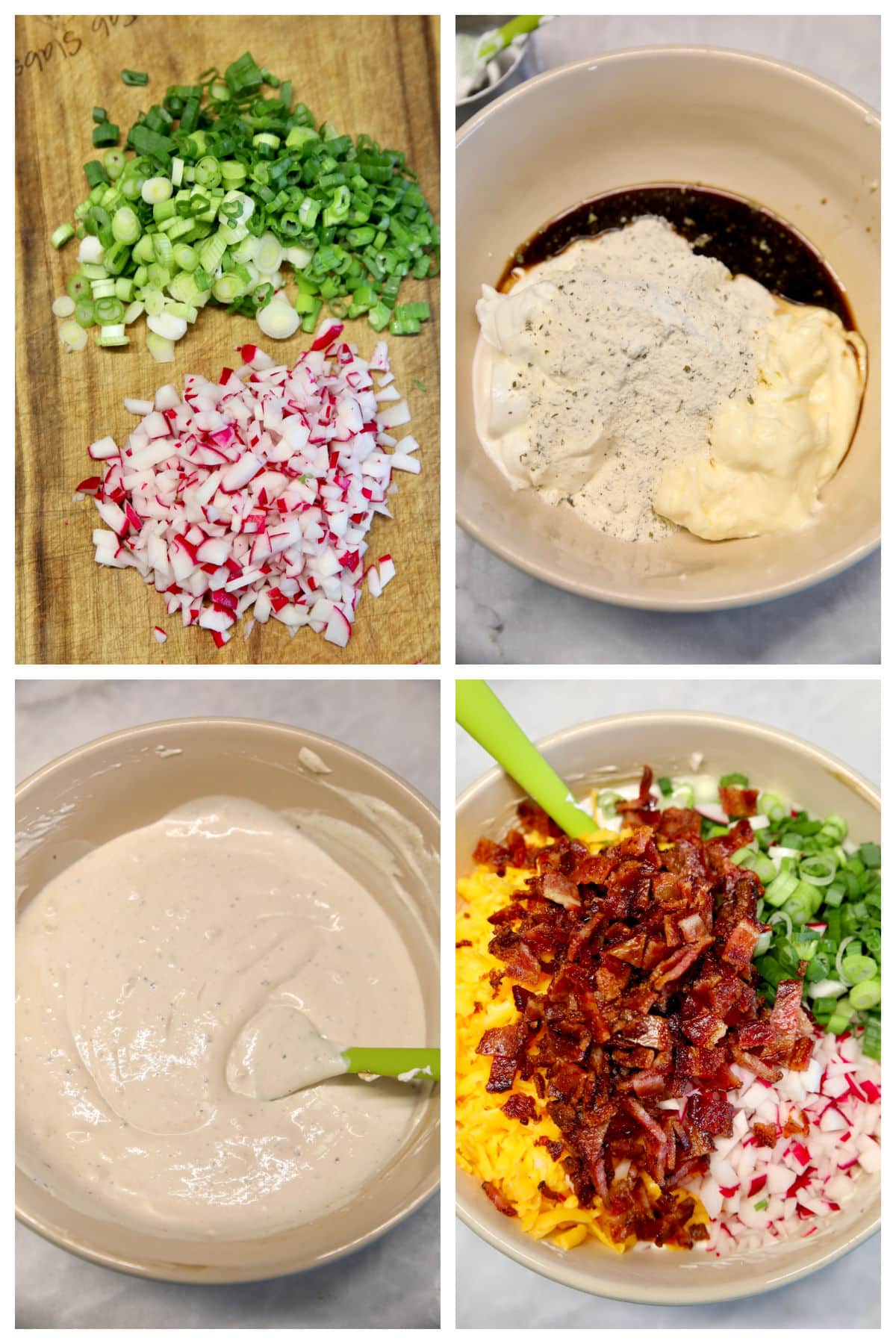 Collage making bacon cheddar dip.