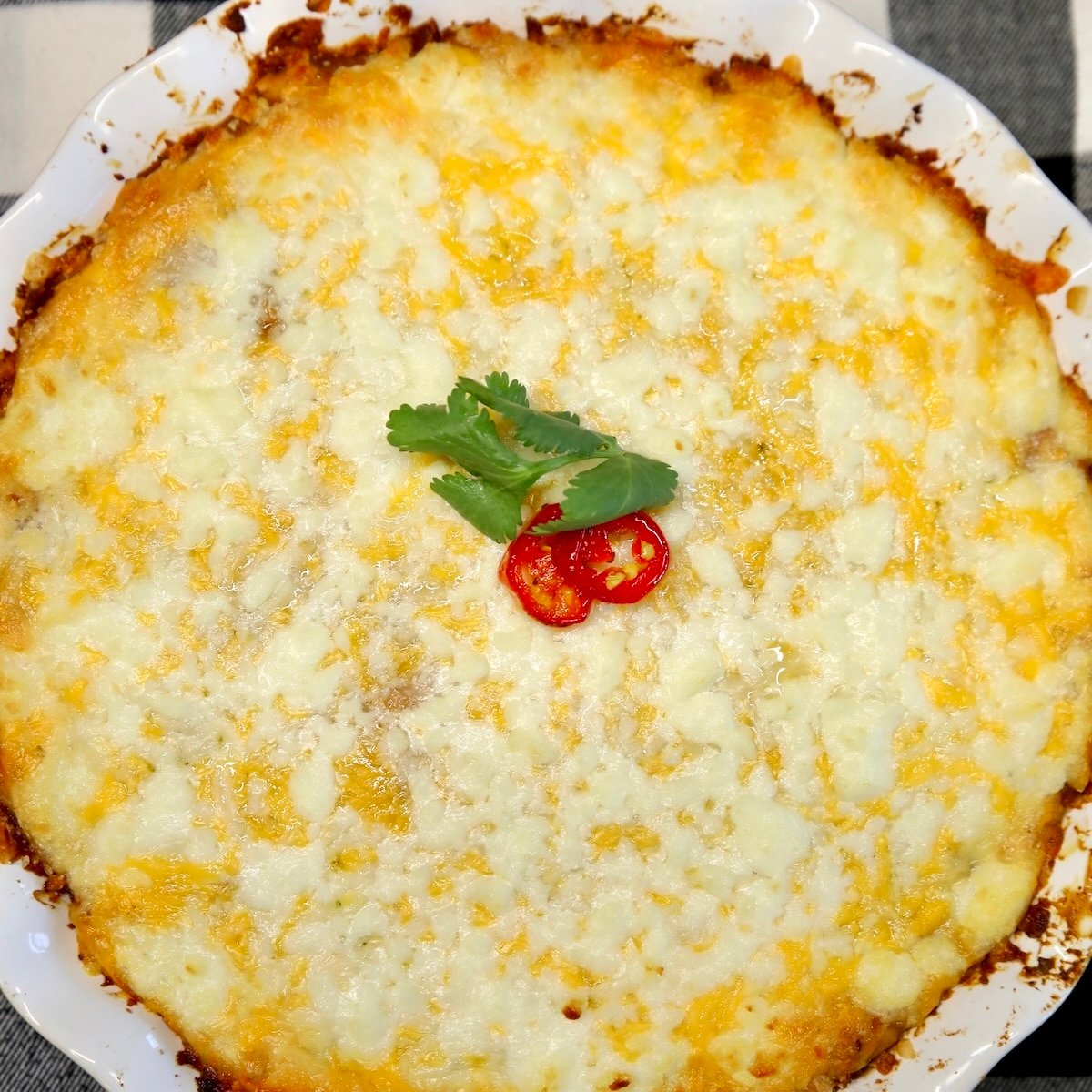 bean dip in a pie plate.