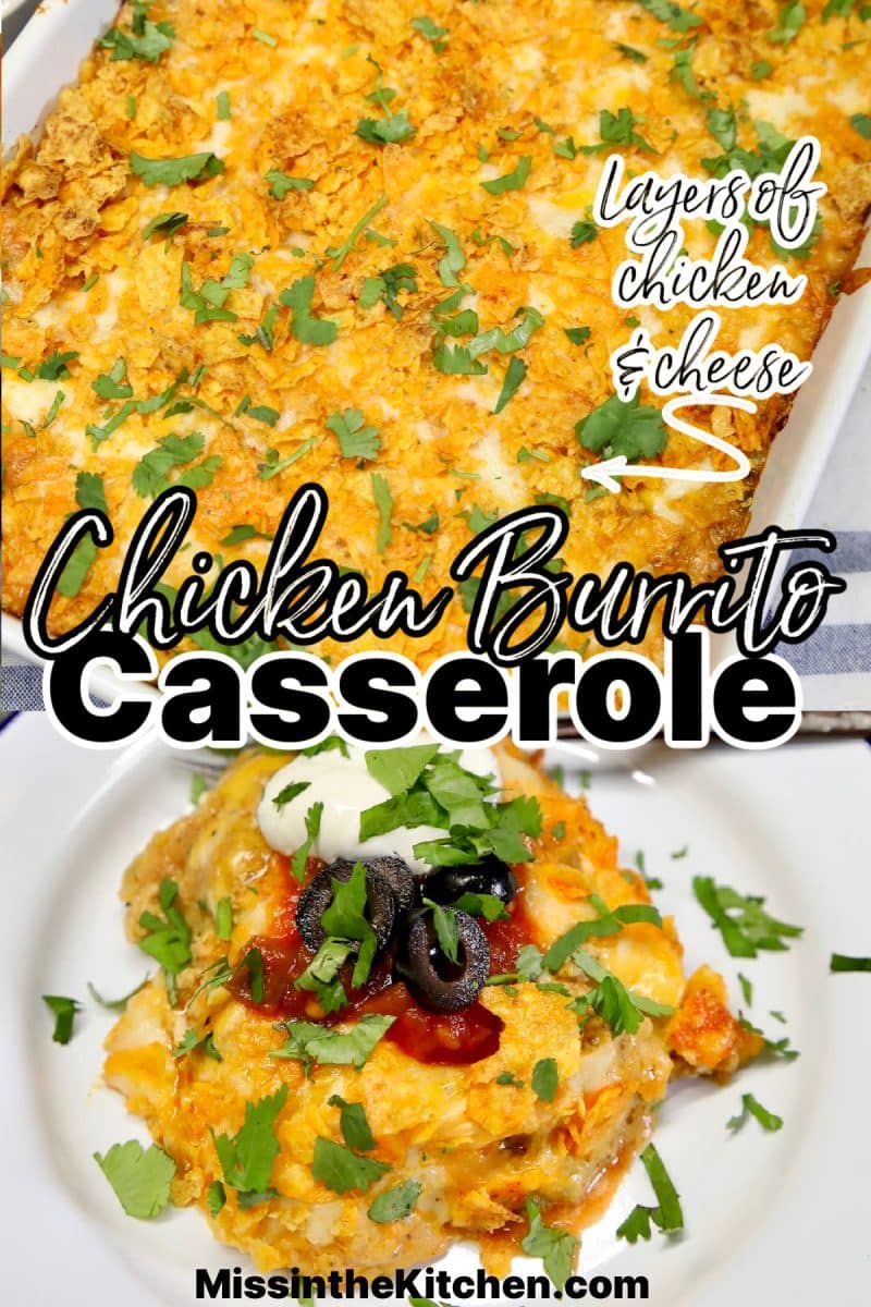 Chicken casserole collage: in baking dish/plated.