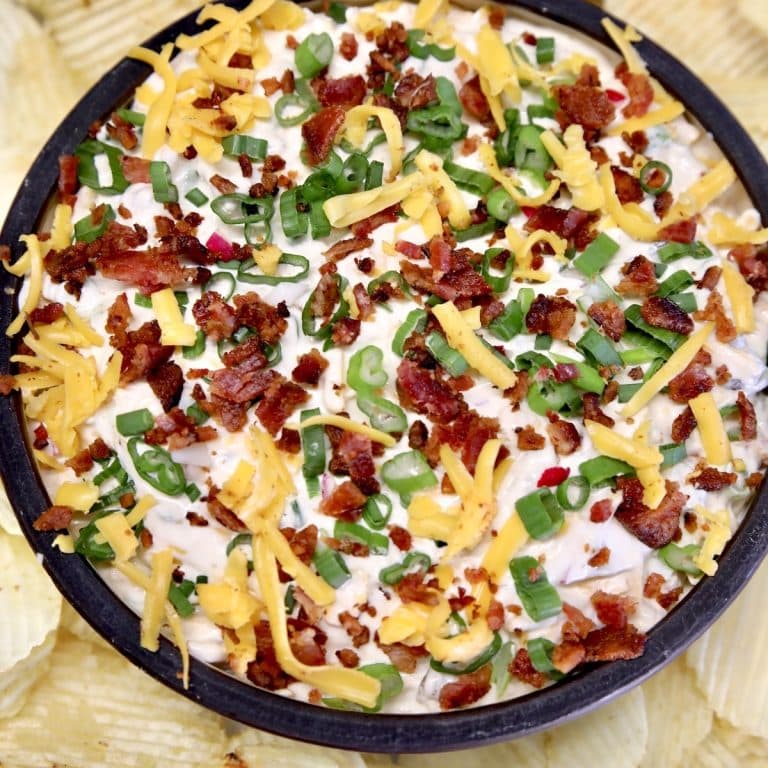 Bowl of bacon cheddar ranch dip.