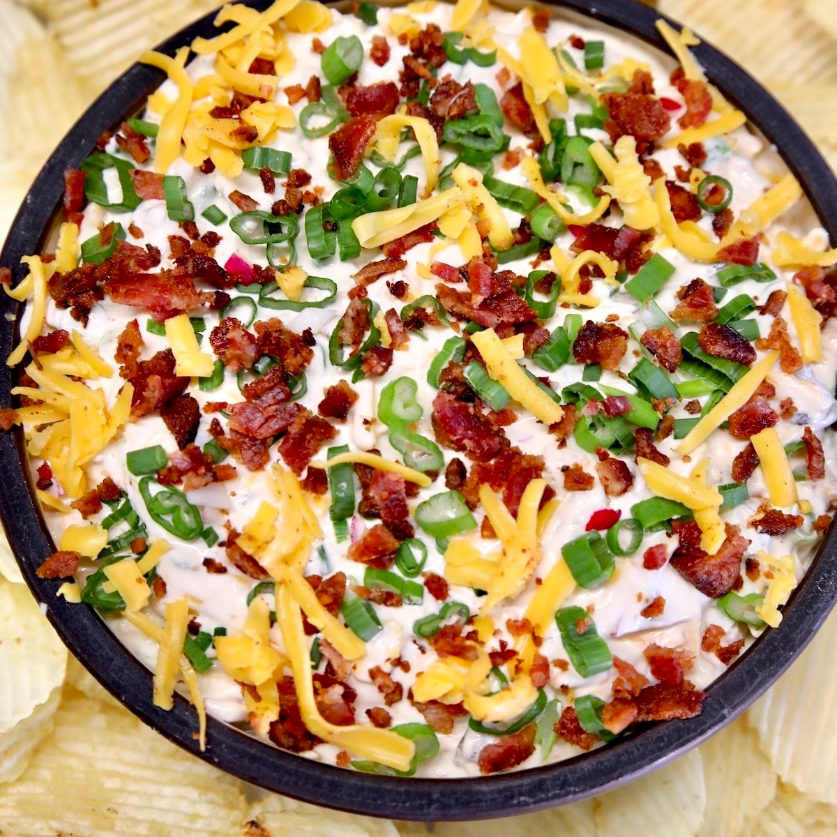 Bowl of bacon cheddar ranch dip.