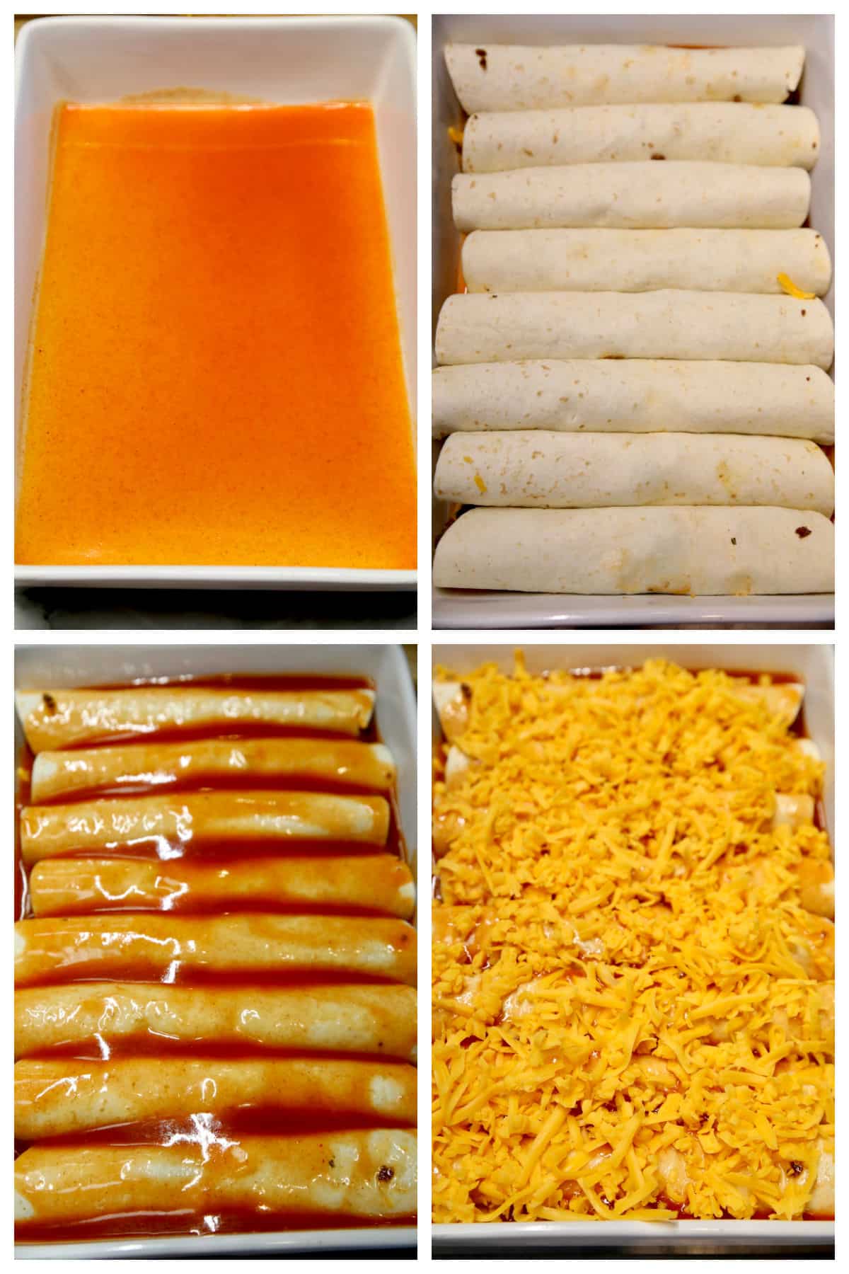 Collage making casserole with red sauce, ground beef and cheese.