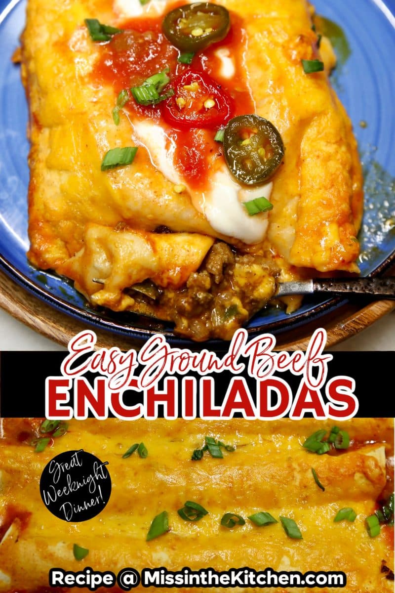 Beef enchiladas collage with text.