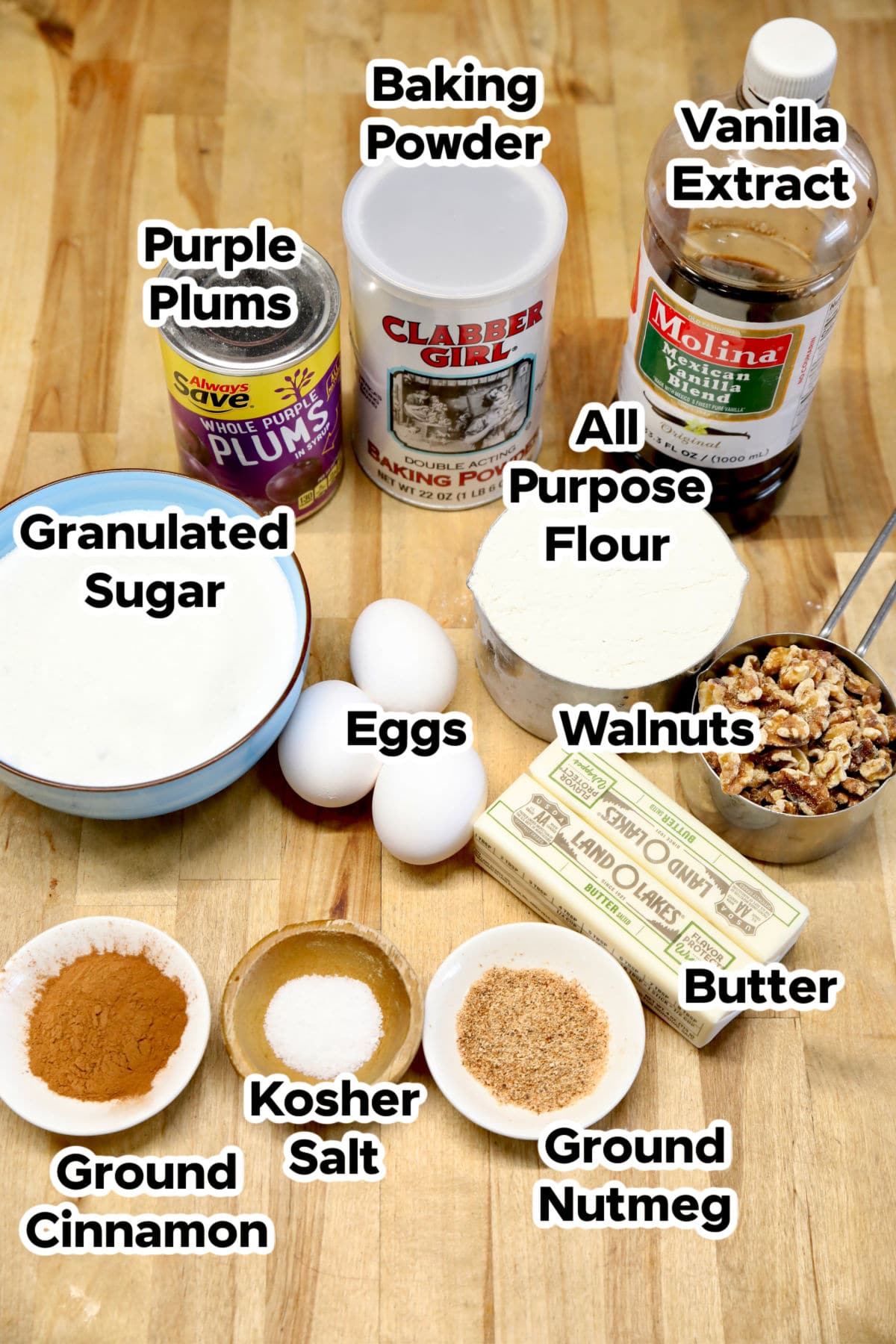 Ingredients for plum cake.