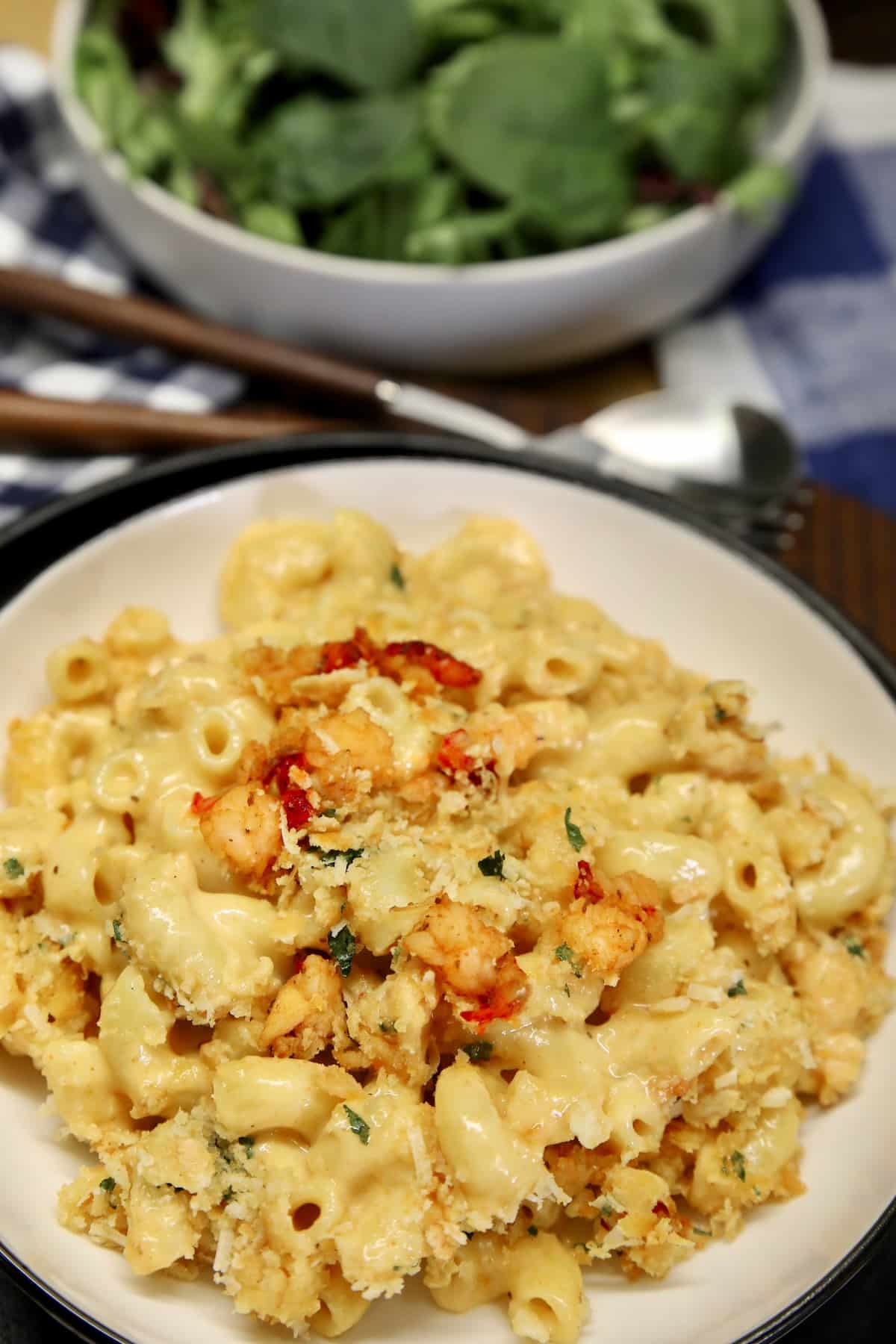 Plate of lobster mac and cheese.