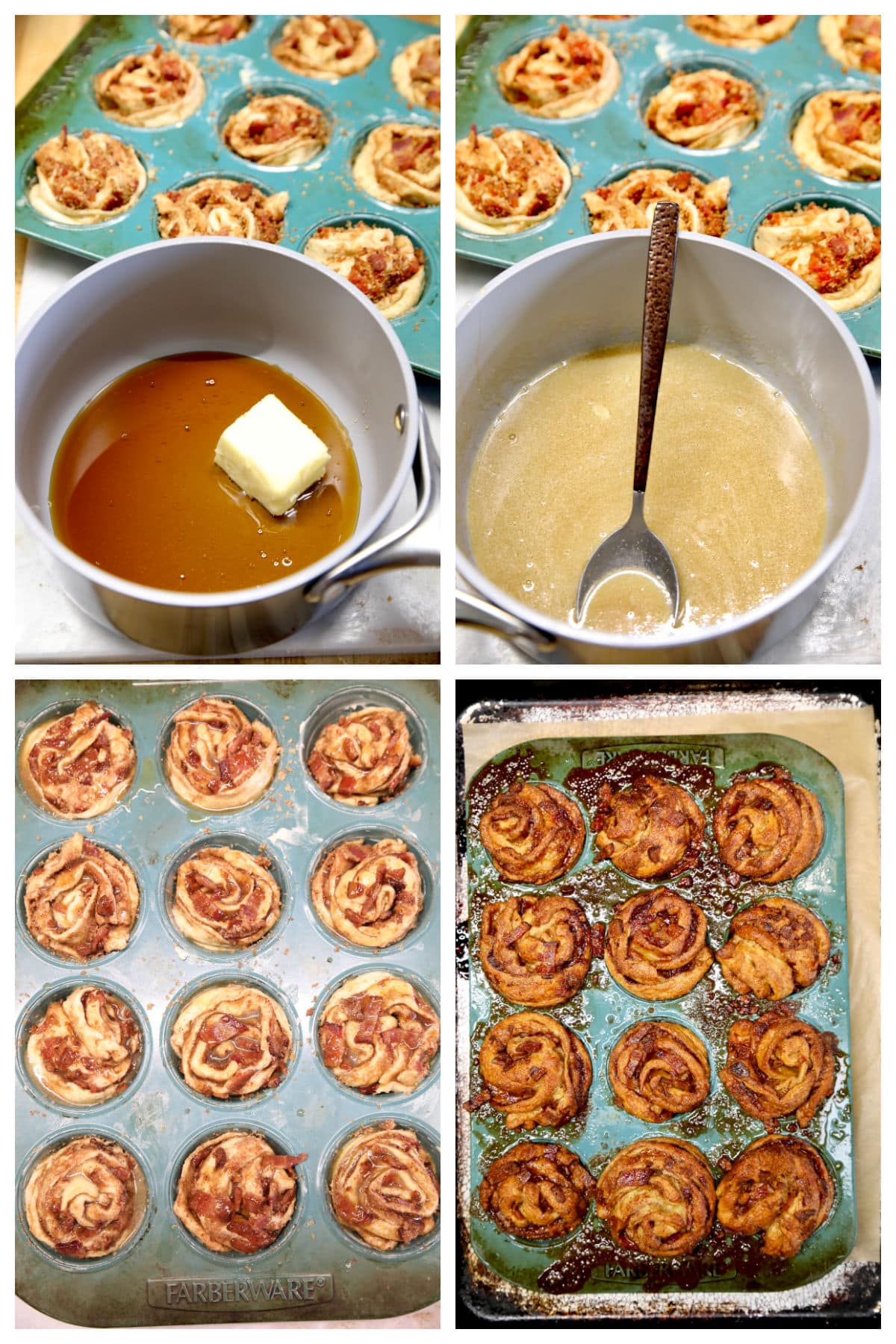 Making maple butter, poured over unbaked muffins, baked.