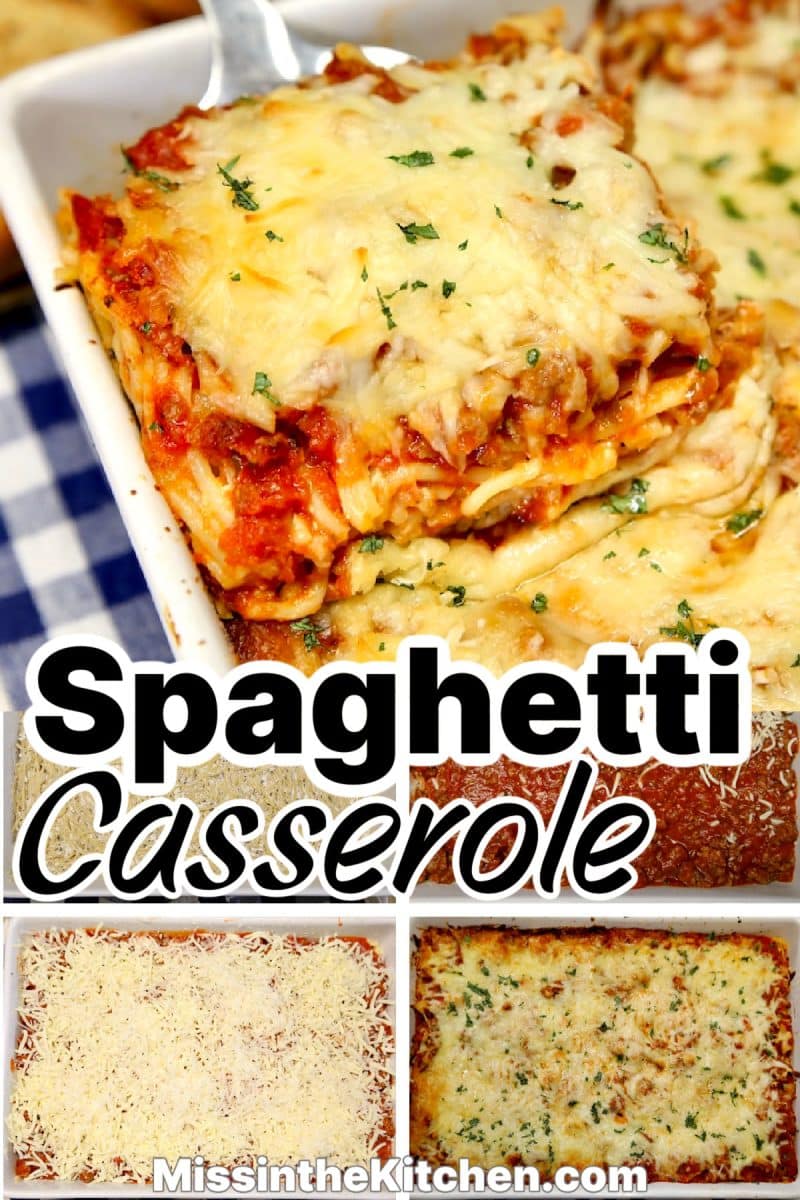 Spaghetti casserole collage - text overlay.