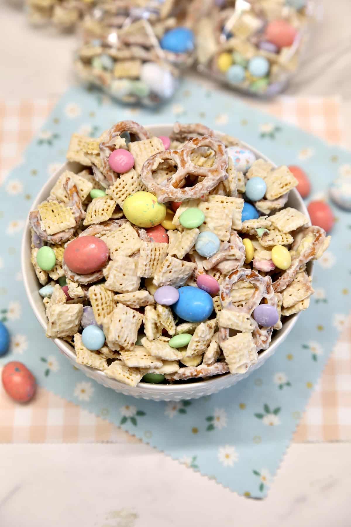 Bunny bait Easter snack mix in a bowl.