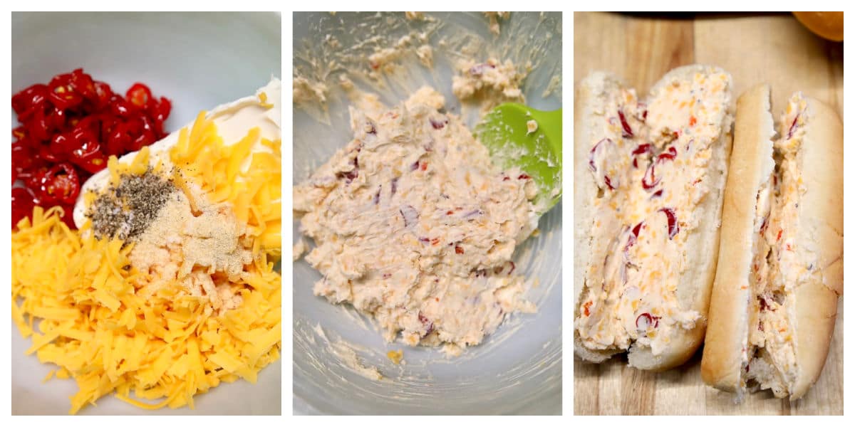 Collage making jalapeno cream cheese mixture in a bowl.
