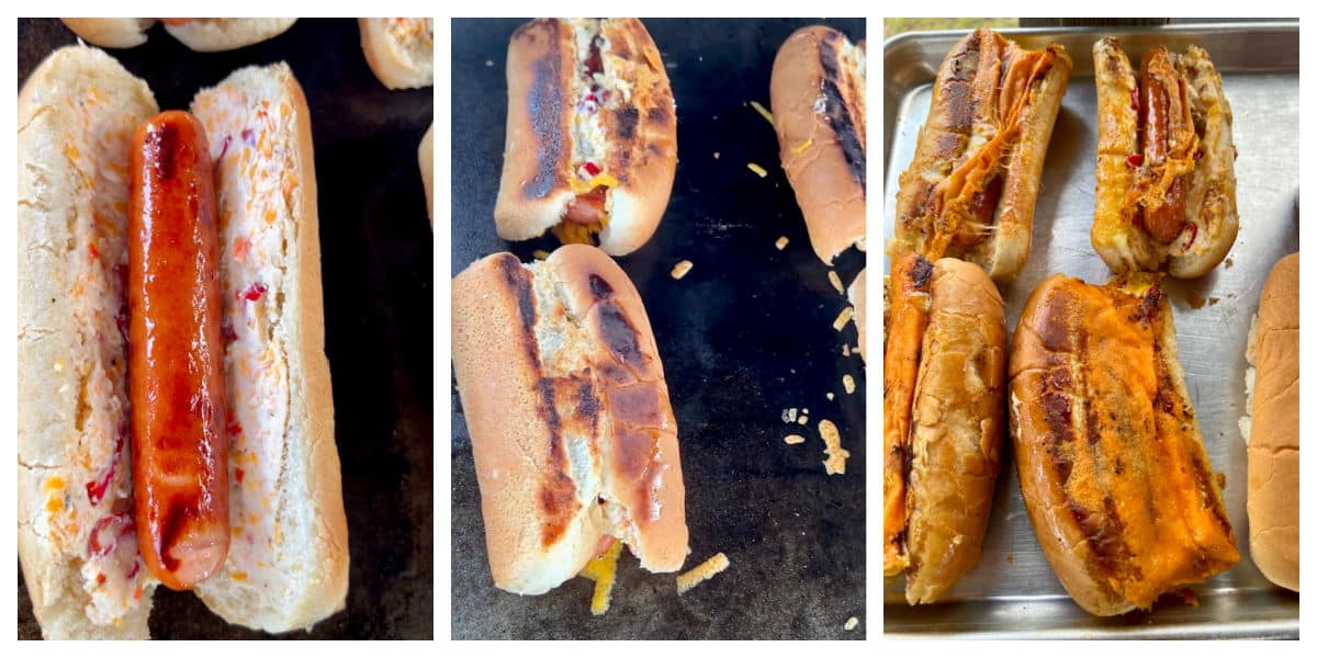 Collage making hot dogs with jalapeno cream cheese.