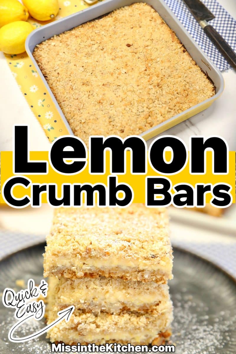 Collage: lemon bars in pan, cut into squares.