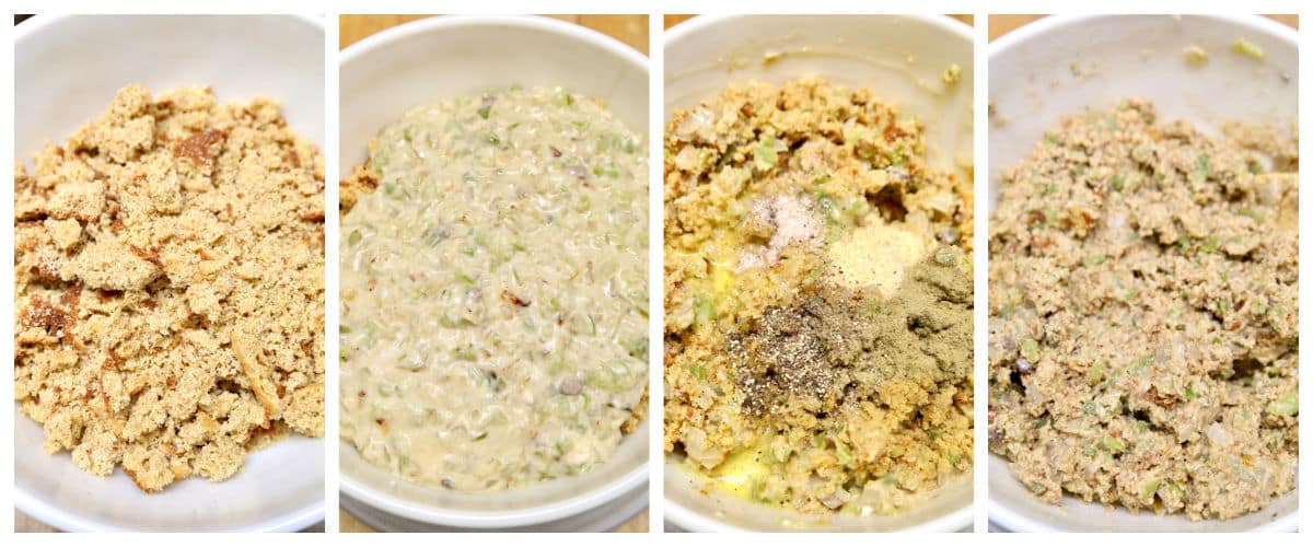 Making cornbread dressing mixture.