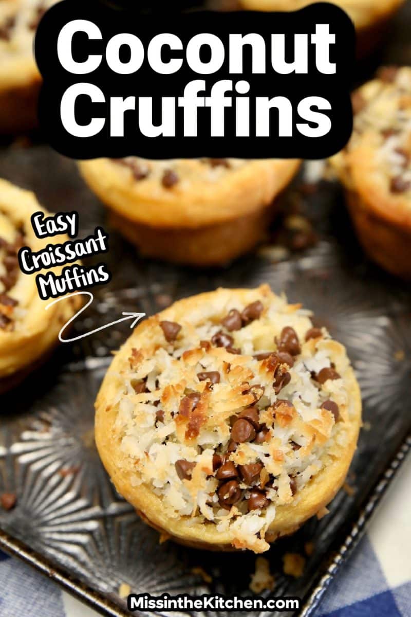 Coconut cruffins on sheet pan - text overlay.