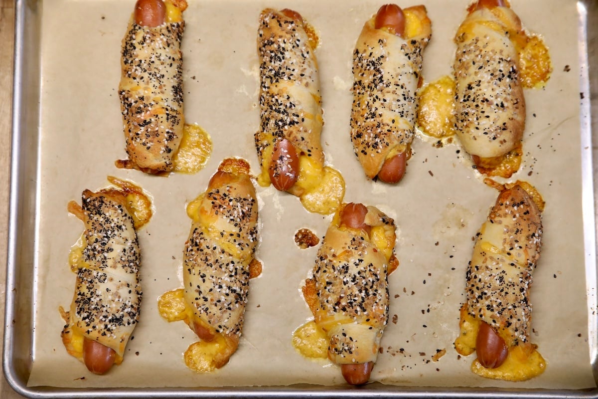 Baked pigs in a blanket hot dogs.