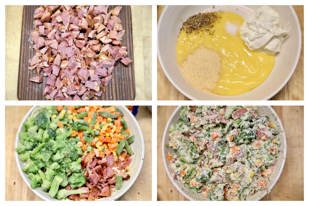 Collage making filling for ham pot pie.