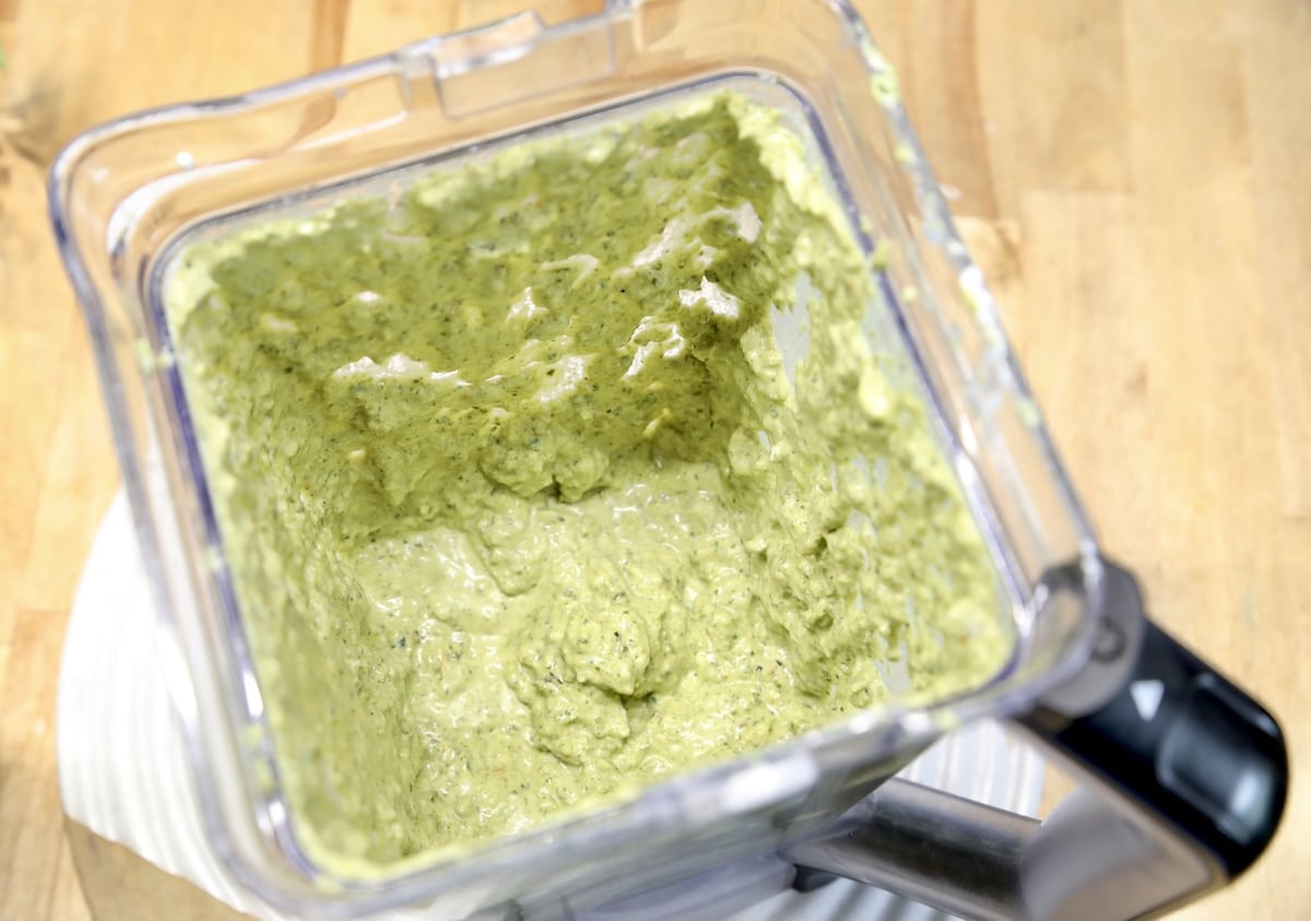 Blended poblano sauce in blender.