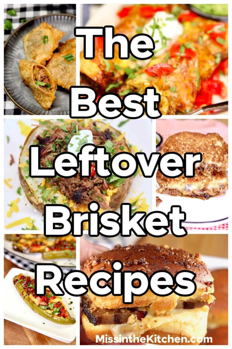 Collage of leftover brisket recipes with text overlay.