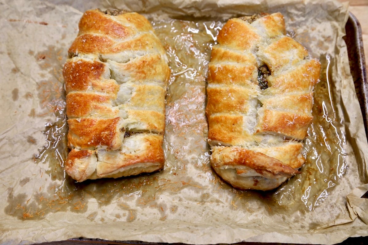 Baked puff pastry chicken. 