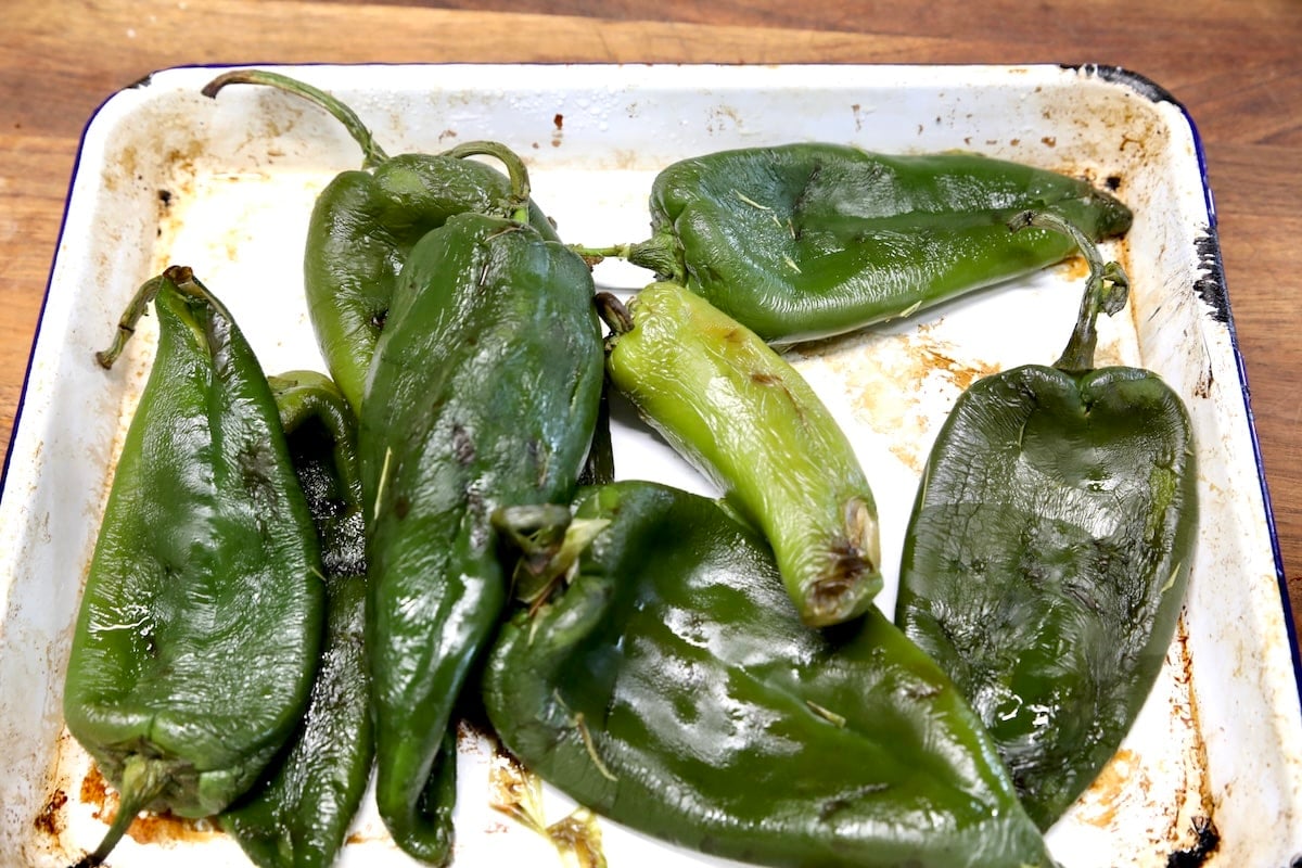 Poblano peppers on a platter.