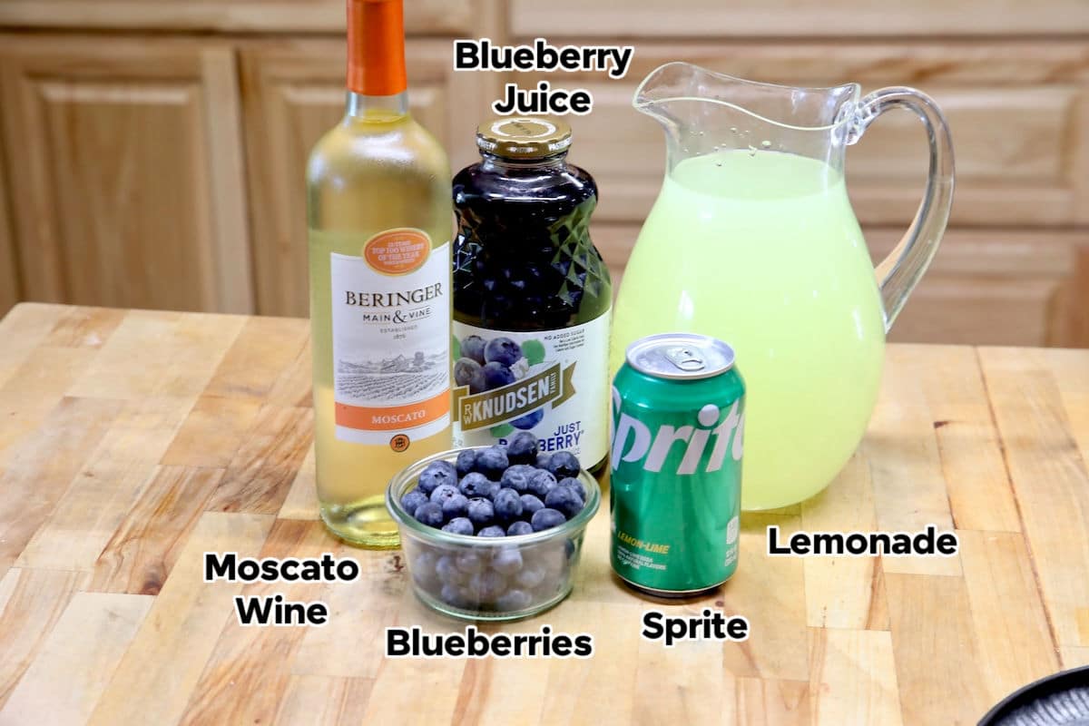 Ingredients for blueberry moscato punch.