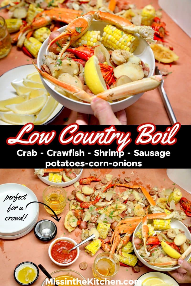 Collage of low country boil.