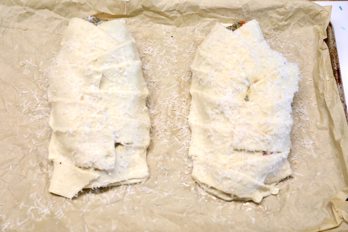 Puff pastry chicken breasts with parmesan cheese.