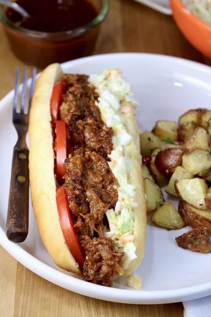 Brisket sandwich with coleslaw.