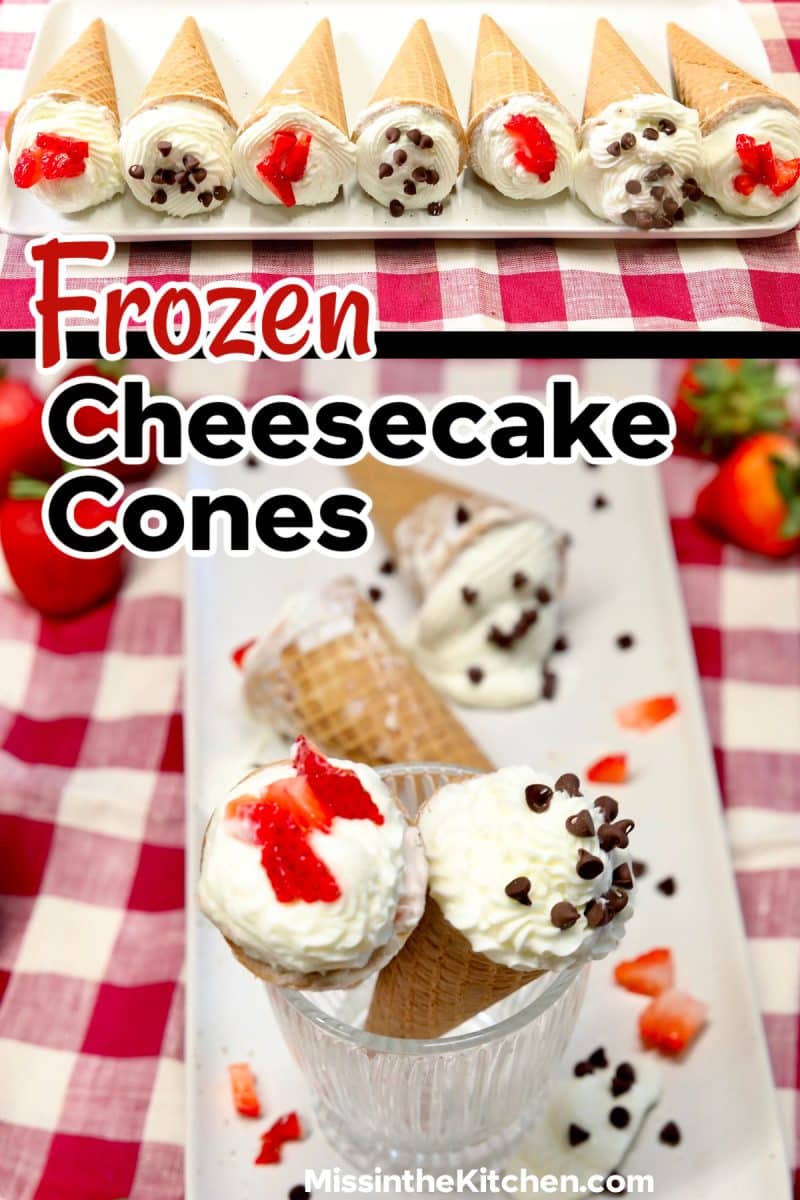 Frozen cheesecake cones collage - text overlay.
