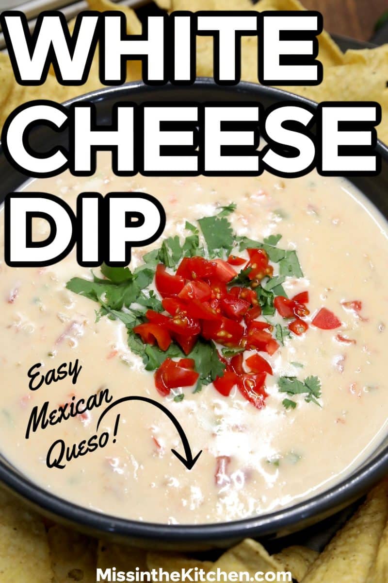 White cheese dip in a bowl - text overlay.