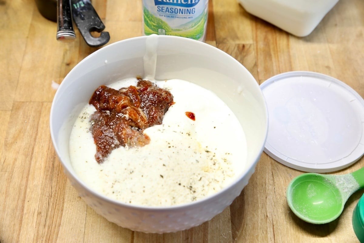 Ingredients for bbq ranch in a bowl - not mixed.