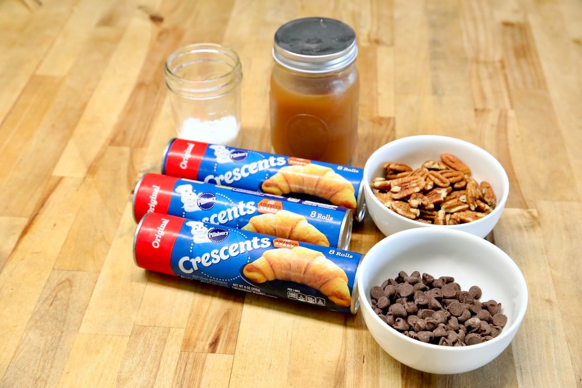 Ingredients for caramel pecan cruffins.