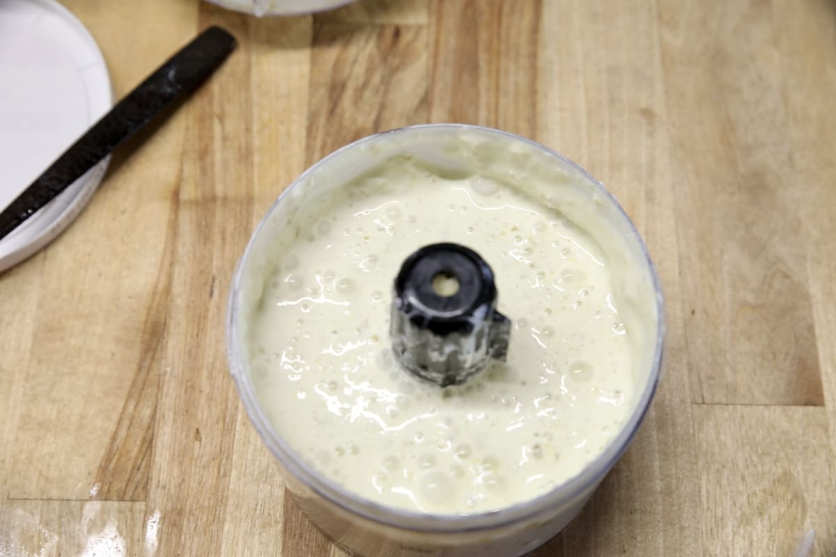 Blended sour cream and jalapenos in small food processor bowl.